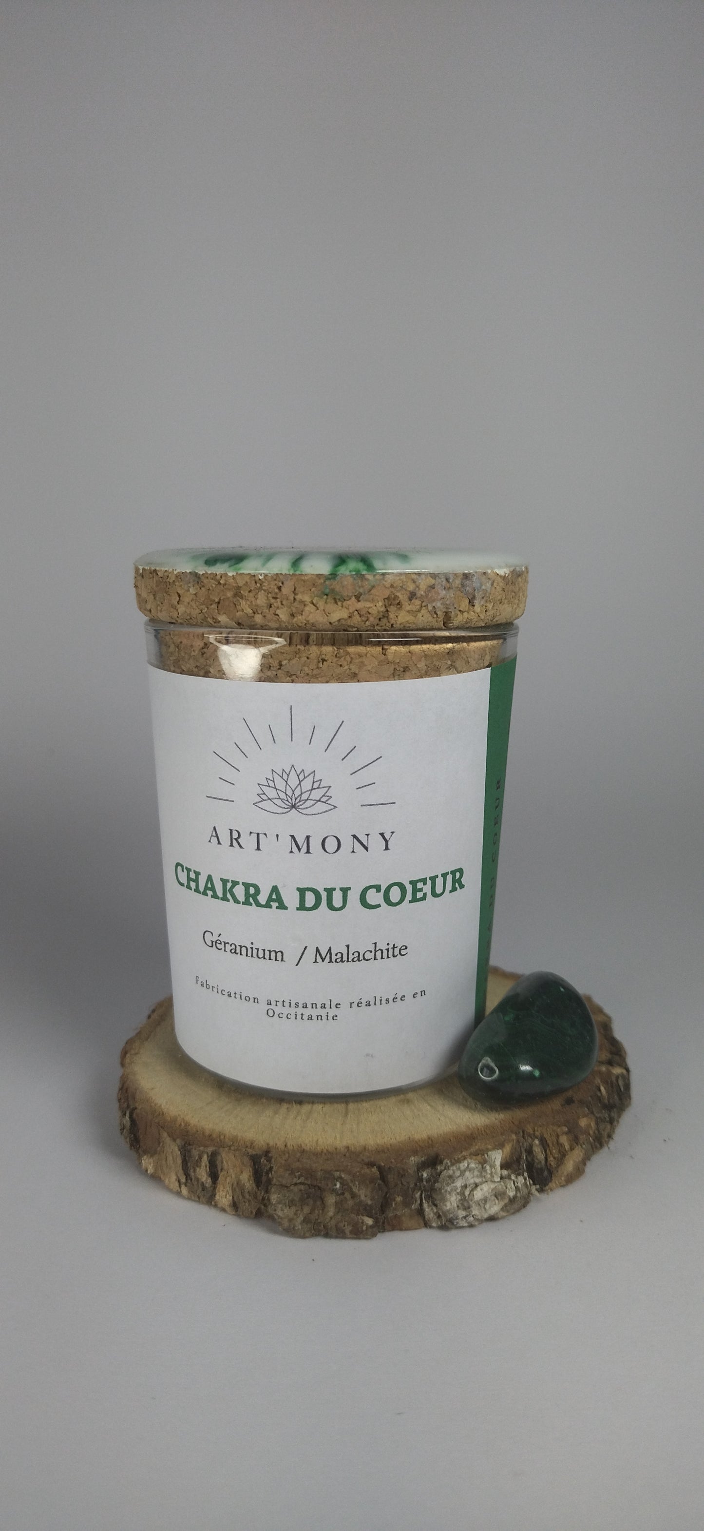 Bougie Chakra Cœur Petite / Geranium - Malachite